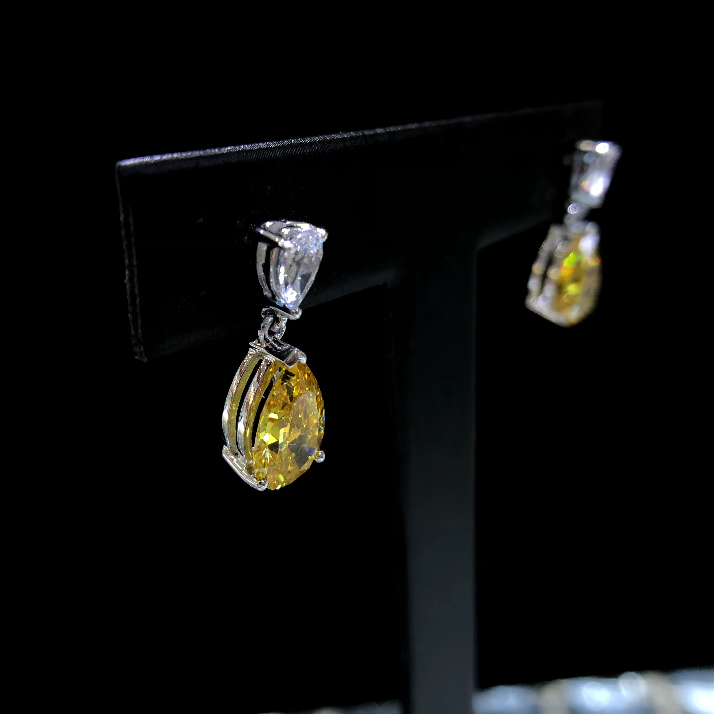 (6Ct Total) 3Ct chaque poire coupe jaune laboratoire cultivé diamant boucles d'oreilles AU585 or blanc goutte d'eau boucle d'oreille 14K bijoux E053