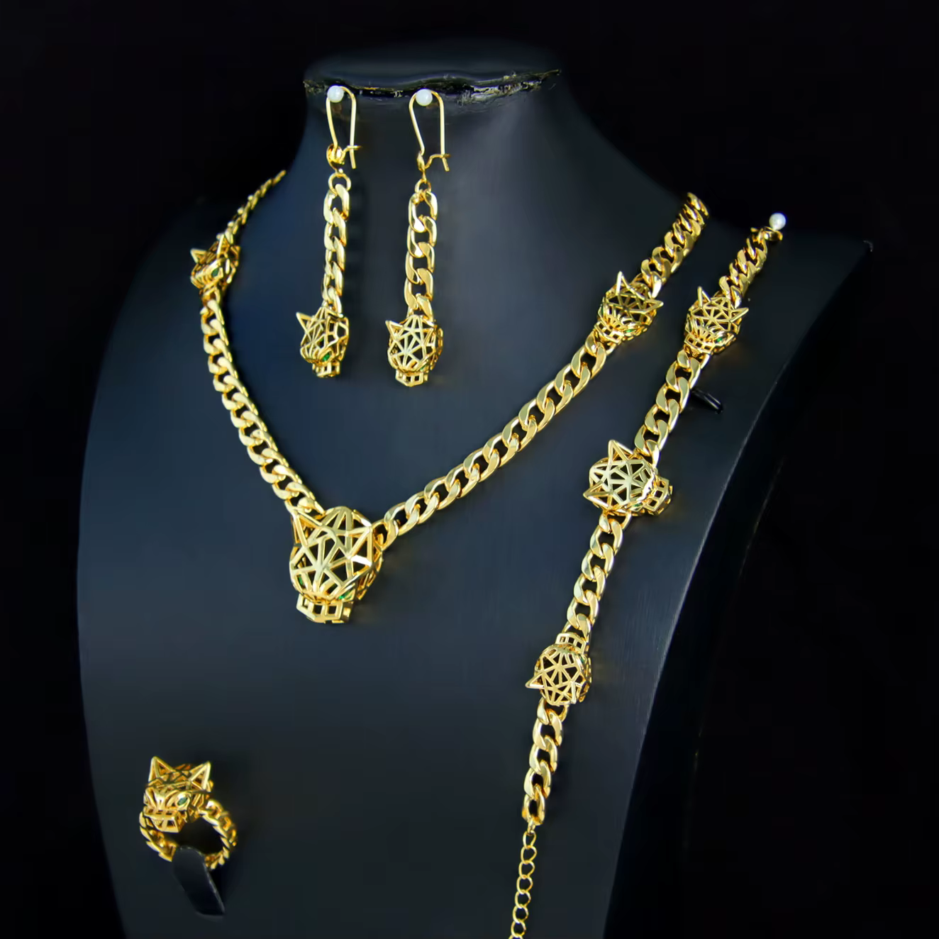 Ensemble de colliers de luxe avec pendentif léopard Hip Hop