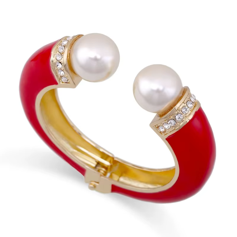 Bracelet manchette personnalisé à double perles pour femme