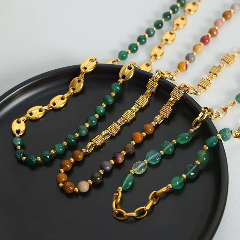 Magnifique collier de perles d'agate verte pour femmes