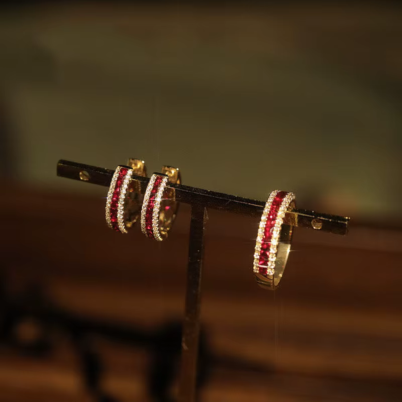 Boucles d'oreilles exquises en argent incrusté de rubis pour femmes