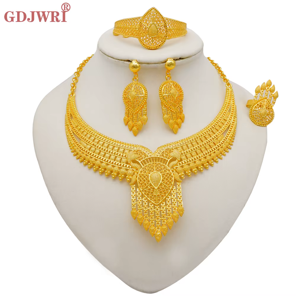 Parures de bijoux indiennes couleur or de Dubaï pour femmes