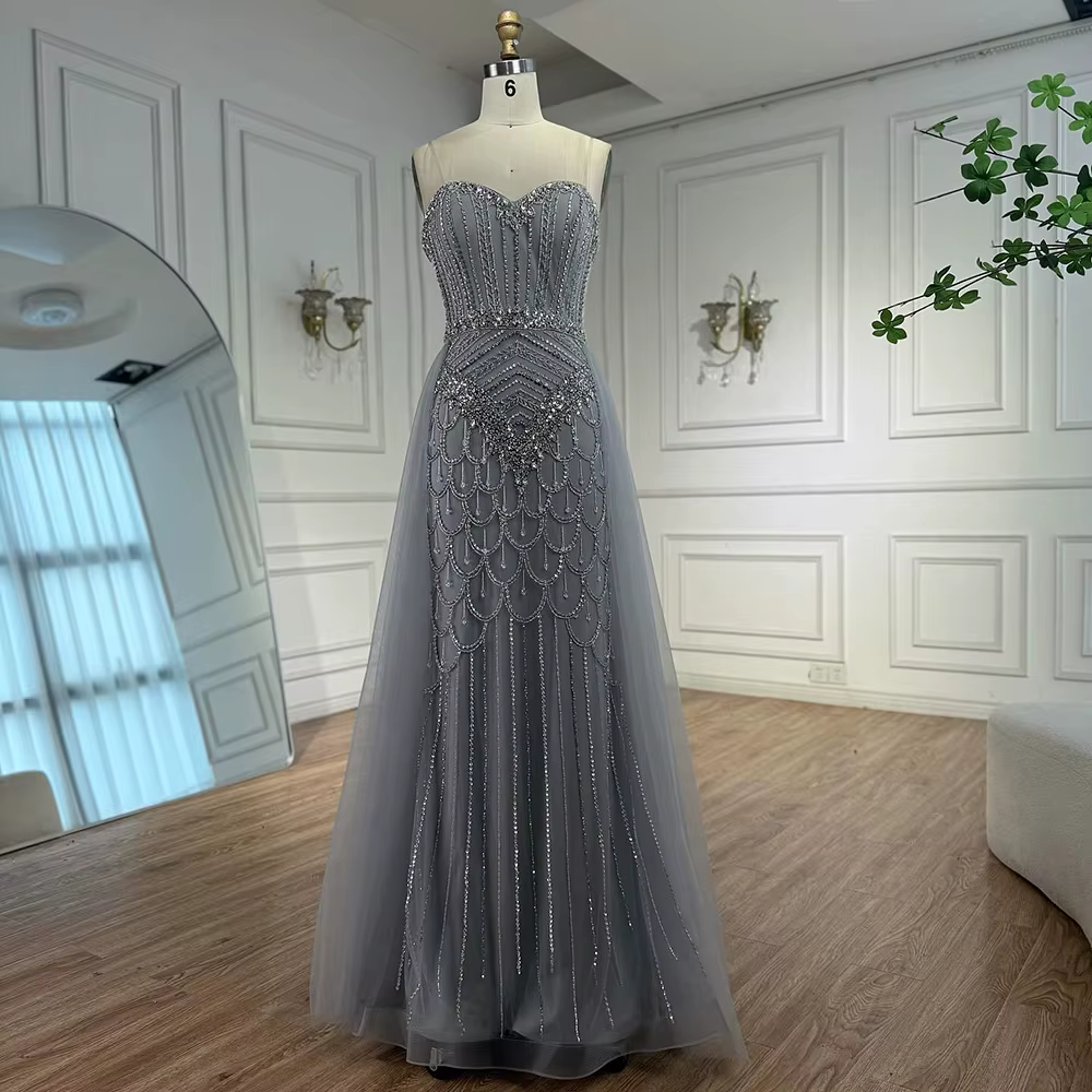 Robe de soirée de luxe grise en perles