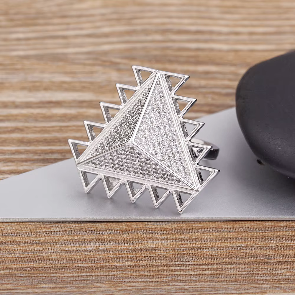 Nidin nouveauté Vintage egypte pyramide plaqué or Zircon anneau Style Punk Triangle ouverture réglable fête bijoux cadeaux