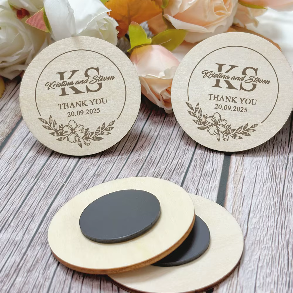 Aimant de mariage Souvenirs pour les invités aimants de réfrigérateur en bois personnalisés cadeaux
