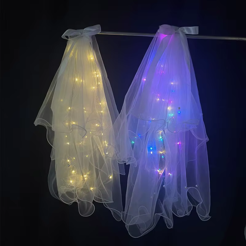 Voile lumineux LED blanc à 2 niveaux avec épingle à cheveux