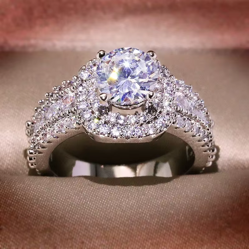 Bague en argent Sterling 925 avec Zircon carré et diamant