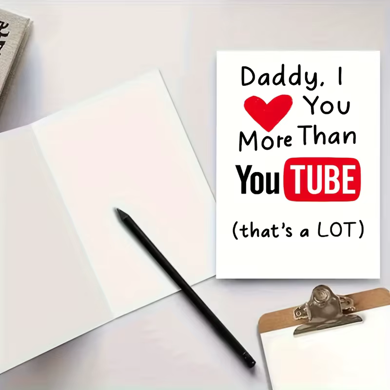 Carte amusante « Je t'aime plus que YouTube » adaptée pour papa - Design amusant avec bouton vidéo et cœur