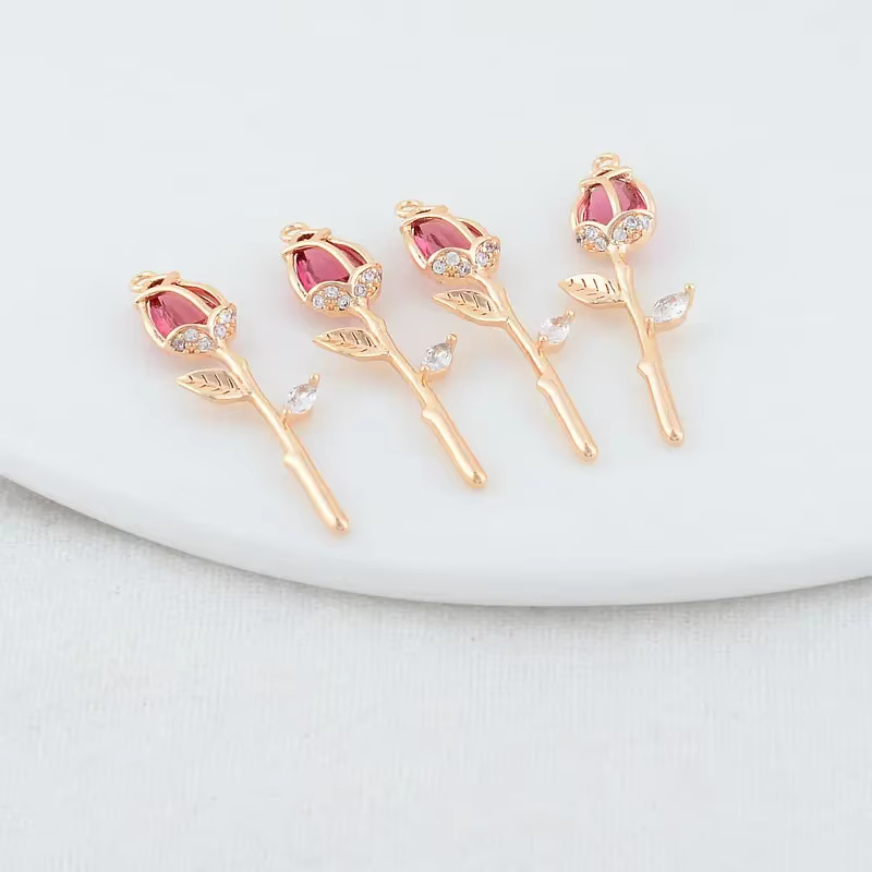 9.5*29MM 14K couleur or laiton avec Zircon fleurs breloques pendentifs collier boucles d'oreilles fabrication de bijoux fournitures accessoires