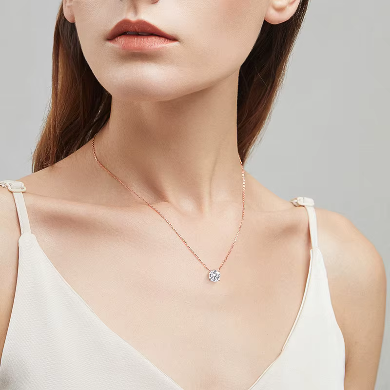 Smyoue 1-5CT couleur or Rose Moissanite collier pour femmes