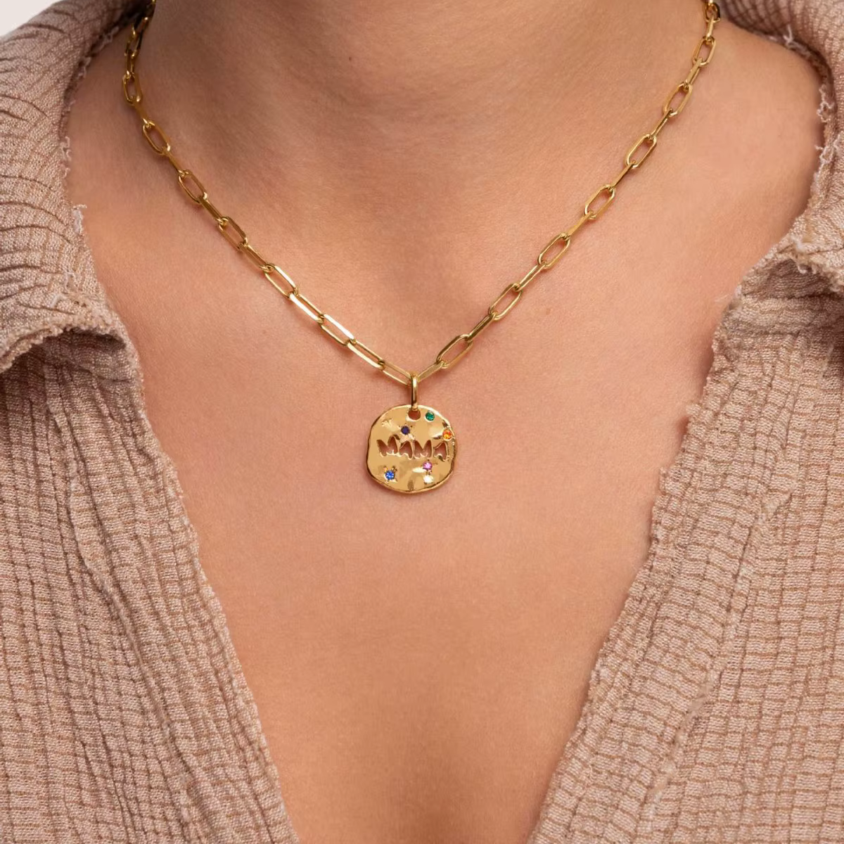 Fête des mères MAMA collier cadeau irrégulier circulaire gardien pendentif