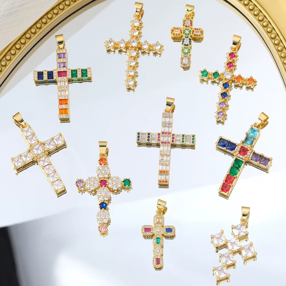 Juya – breloques créatives croix chrétienne en plaqué or véritable 18K pour Talisman fait à la main