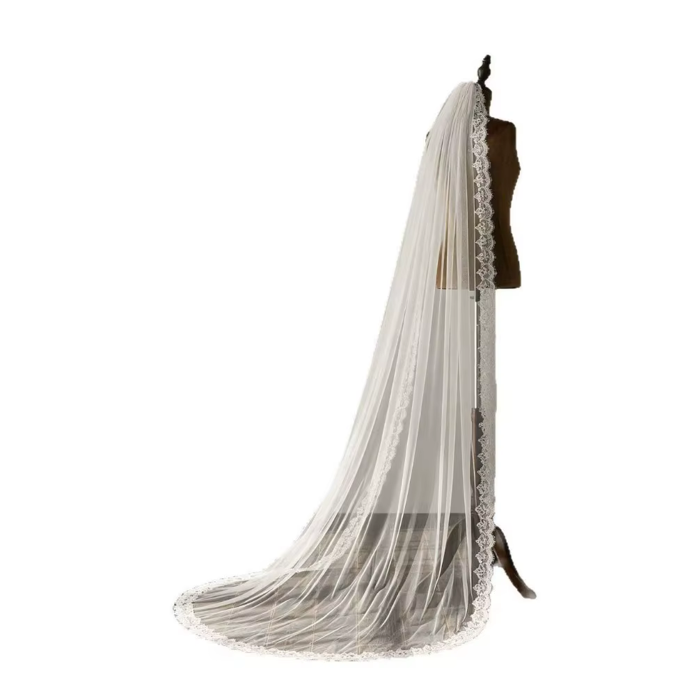 Voile de mariée élégant de 250 cm de long avec bordure en dentelle