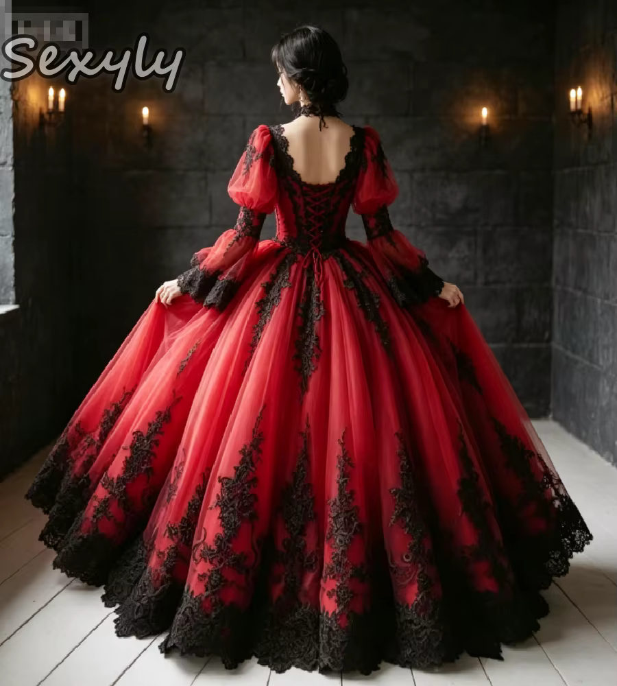 Robe de mariée gothique victorienne rouge et noire 2026