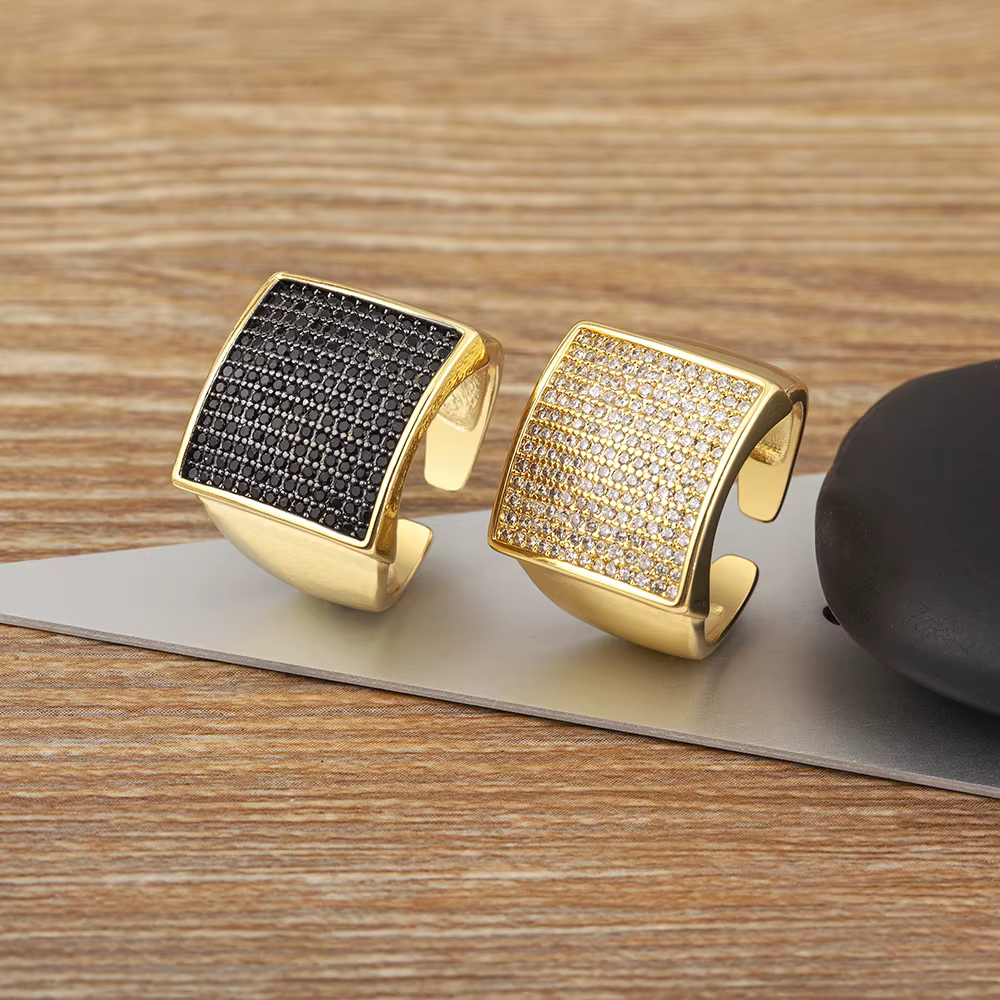Anneaux ouverts en Zircon blanc/noir pour femmes