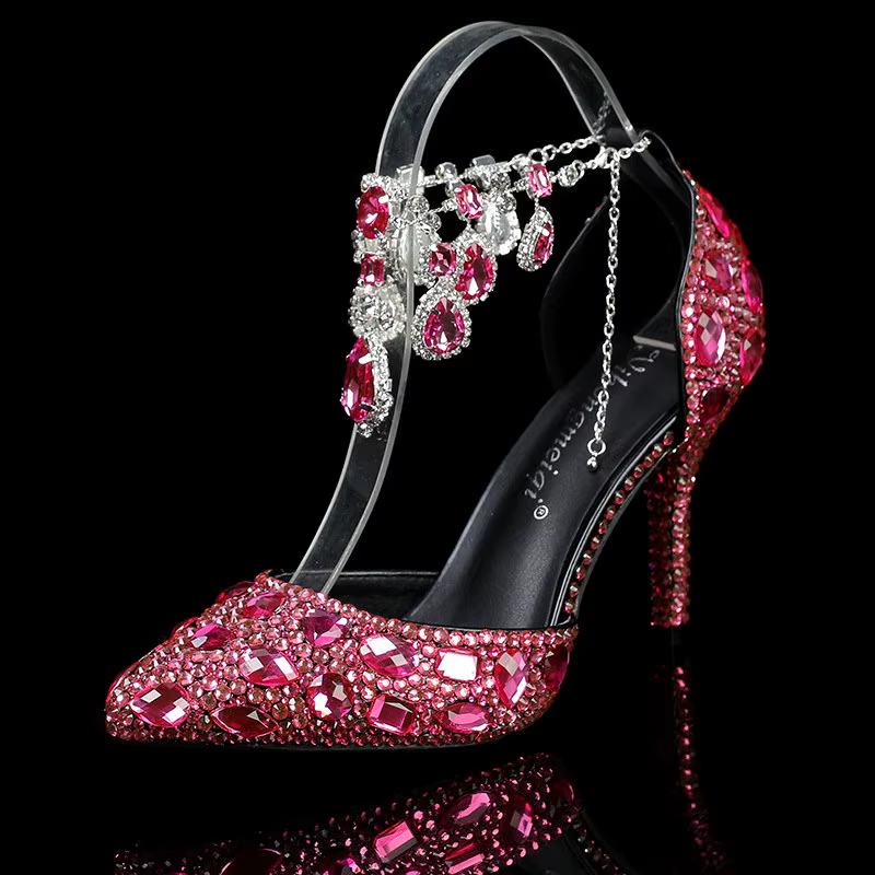 Nouvelles Chaussures Femme Printemps-Automne 2026 – Escarpins Pointus à Talons Hauts avec Chaîne Diamantée en Cristal pour Mariage et Banquet