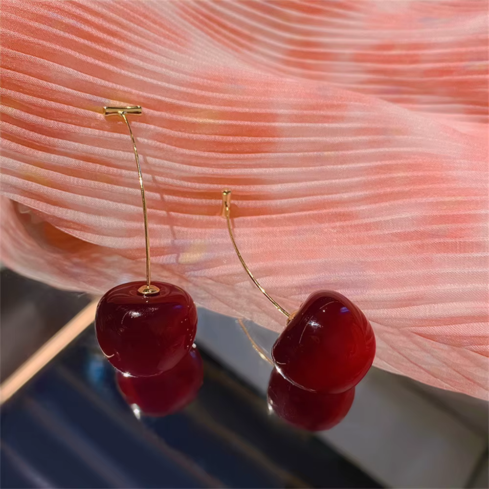 Boucles d'oreilles en acrylique pour femmes, jolies fruits cerises, en résine, à la mode, bijoux Kpop, accessoires tendance