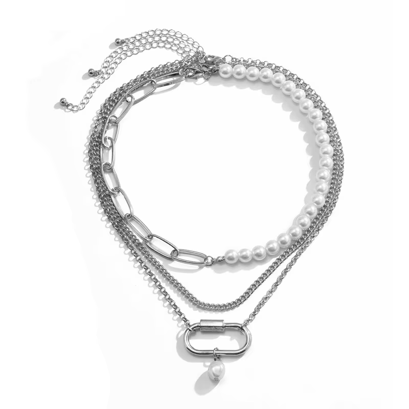 Collier minimaliste Minar en forme de trombone avec perles simulées pour femme