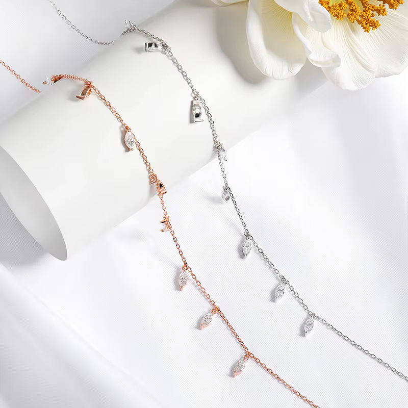 Smyoue certifié 3*6mm Marquise coupe Moissanite collier 9 pierres précieuses pendentif filles cadeau laboratoire diamant chaîne 100% réel pur 925 argent