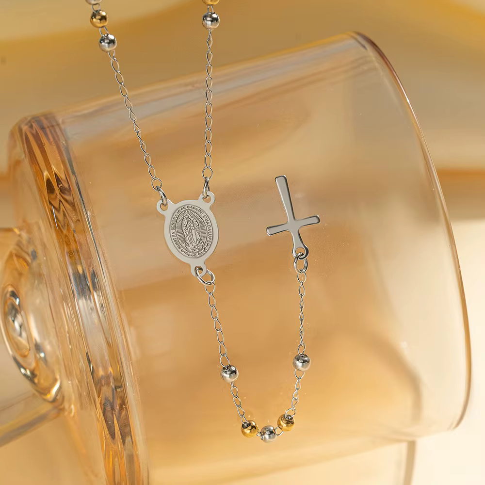Collier chapelet de perles de prière en acier inoxydable