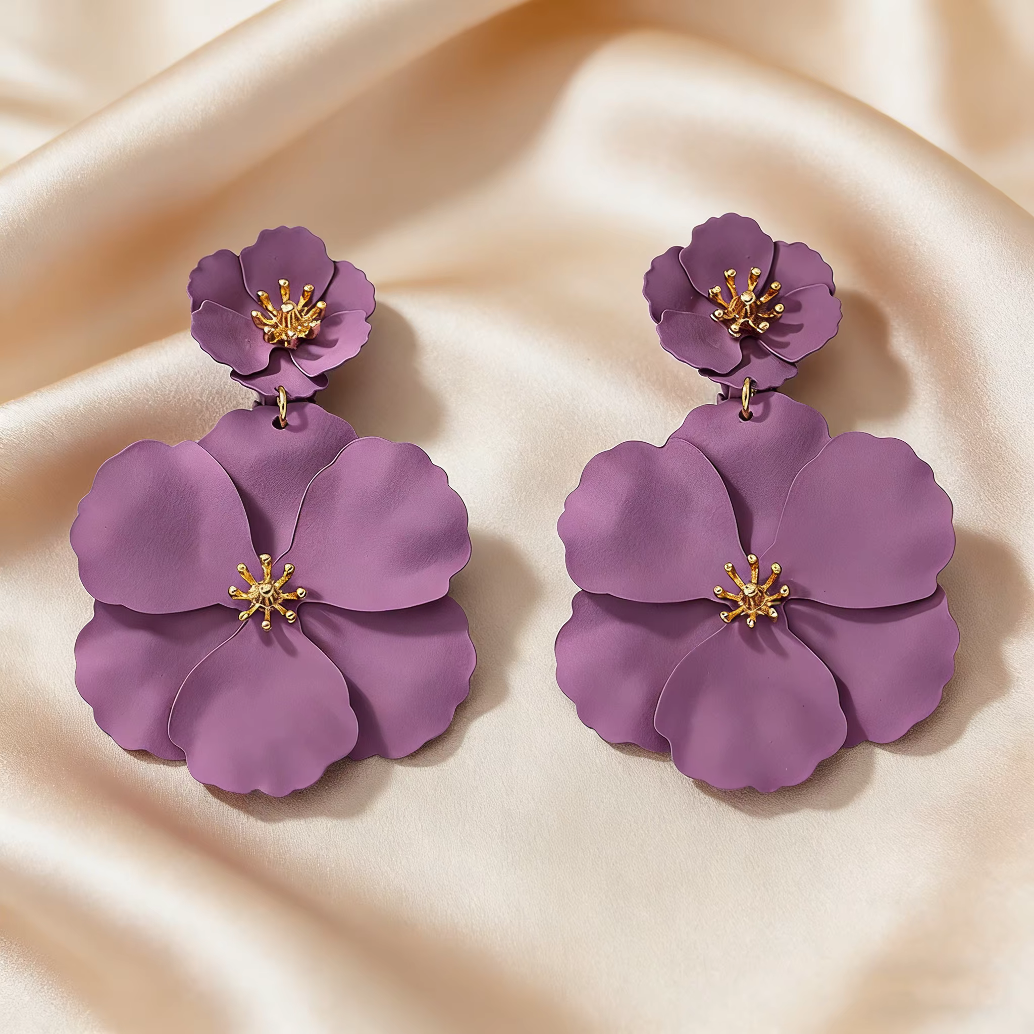 Boucles d'oreilles pendantes à fleurs multiples exagérées