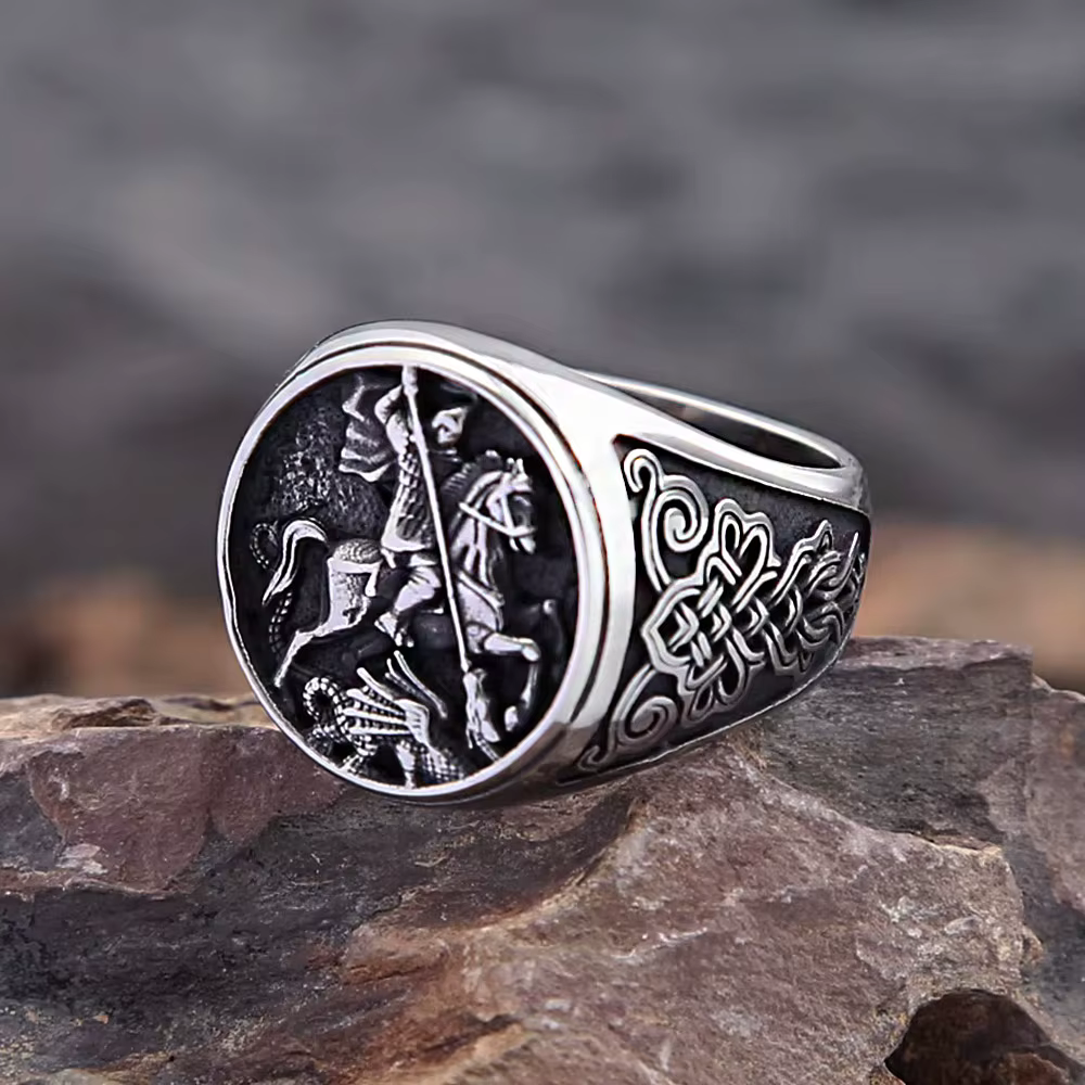 Bague en acier inoxydable rétro punk gothique chevalier dragon