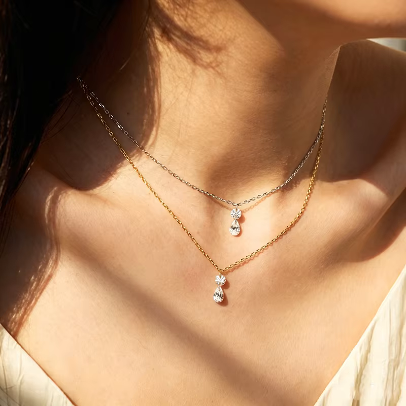 Collier pendentif empilable Smyoue plaqué or 18 carats avec zircon 5A pour femmes et filles