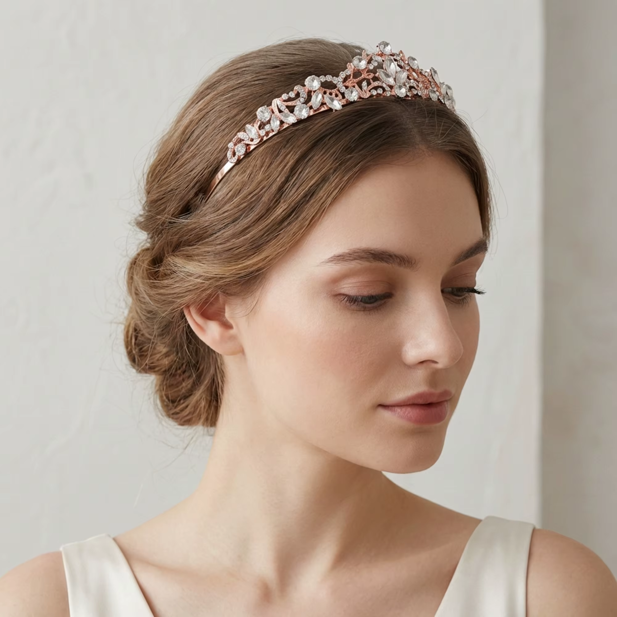 Diadème de Mariage en Cristal Or Rose