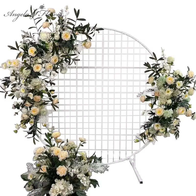 Arche de Mariage Blanche en Forme de Croissant de Fleurs