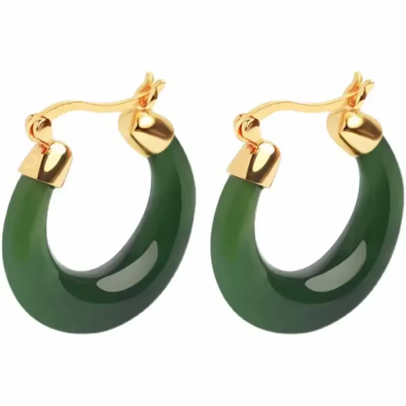 Boucles d'oreilles créoles en jaspe naturel Hetian pour femme