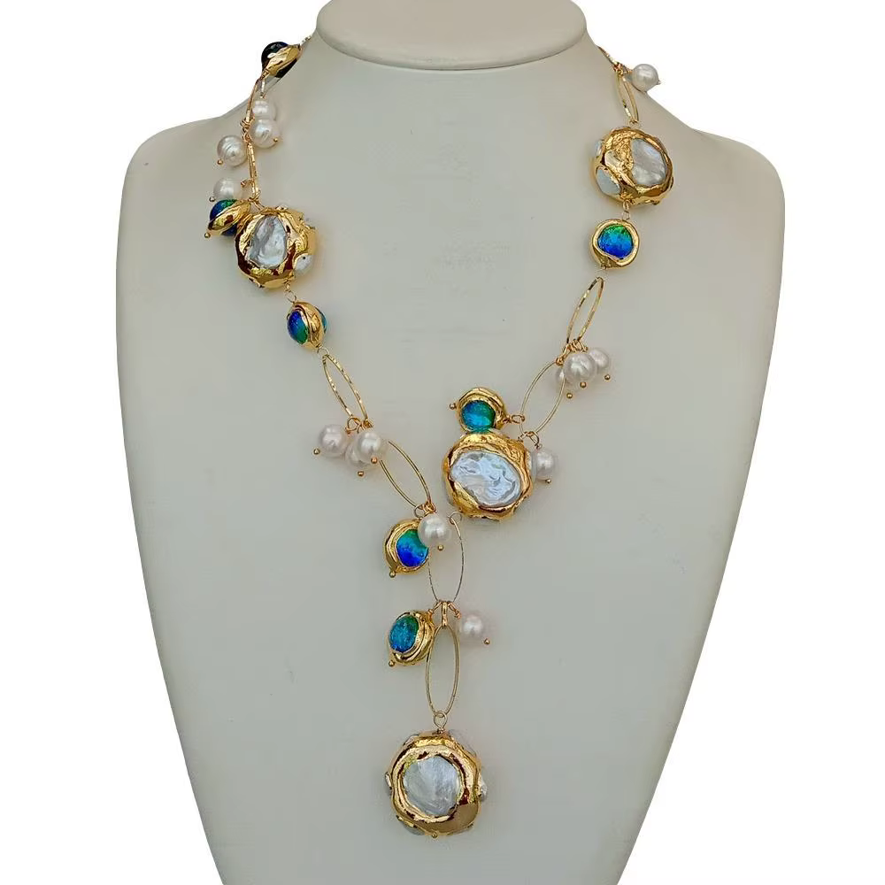 Offre Spéciale! Collier rempli d'or en verre de Murano bleu