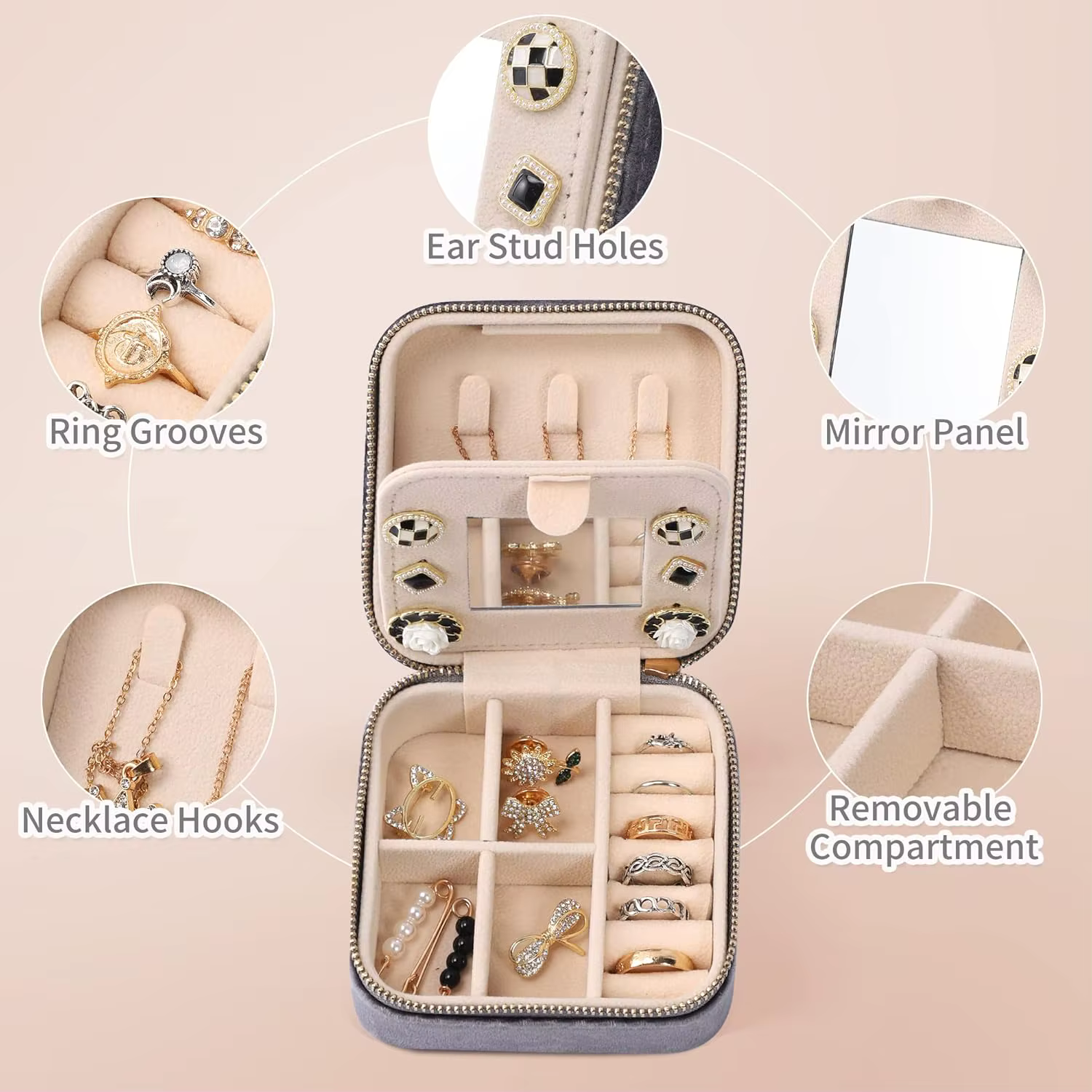 Boîte à bijoux de voyage en velours