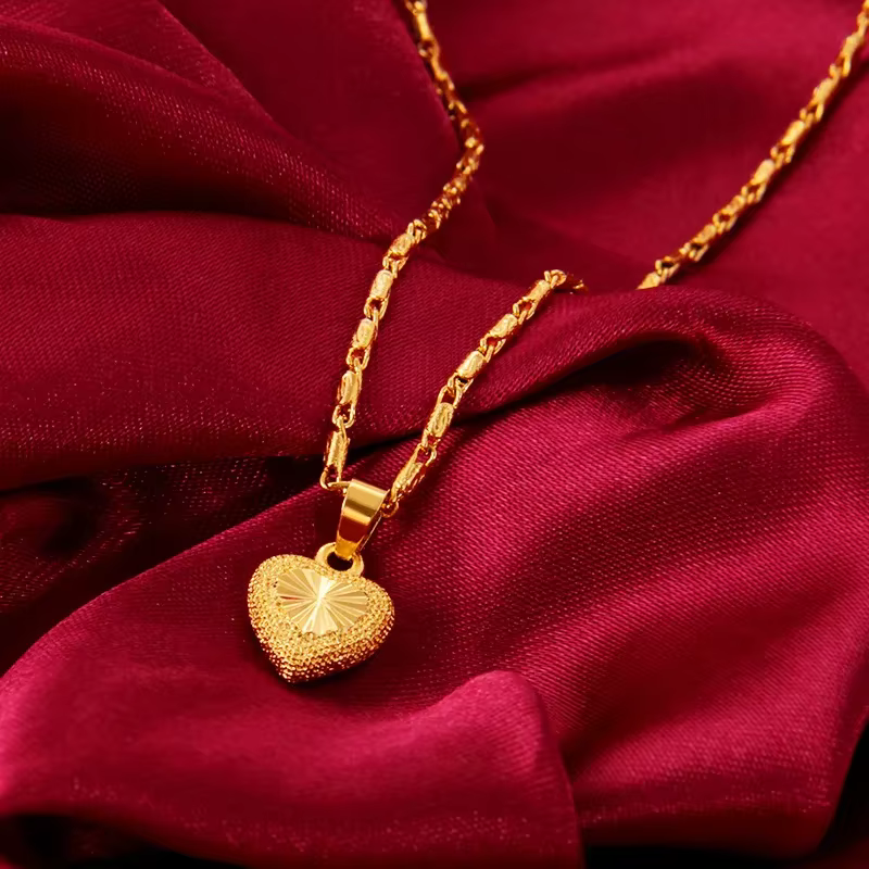Coeur Pikun fleur plaqué or 24 carats boucles d'oreilles ou collier pendentif bijoux femmes cadeaux pour elle