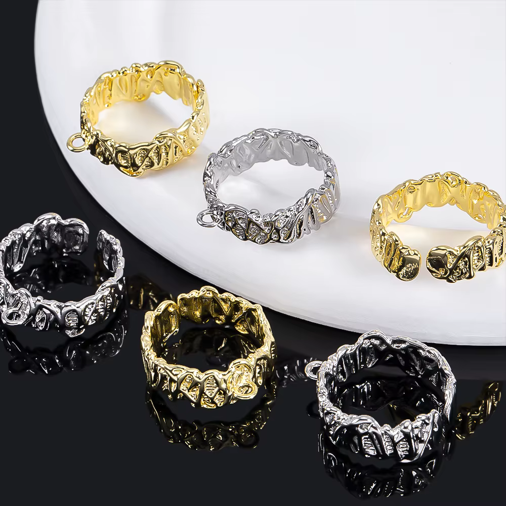 2 pièces d'anneaux ouverts irréguliers plaqués or pour la fabrication de bijoux faits main