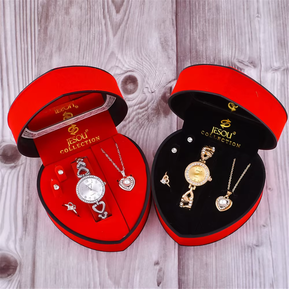 2025 nouvelles femmes Bracelet montre ensemble or argent cristal collier bague boucles d'oreilles
