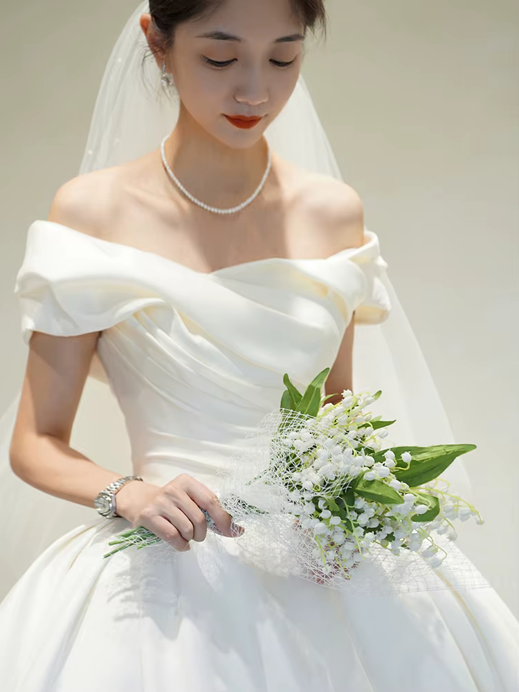 Nouvelles robes de mariée princesse à épaules dénudées séance Photo plis drapés