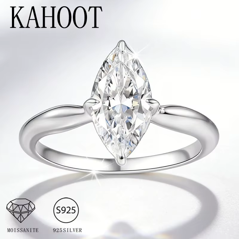 Bague de mariage pour homme et femme en argent 925 avec moissanite marquise de 2 carats