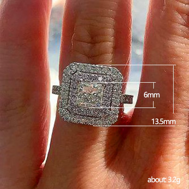 Bague de fiançailles en argent sterling 925 avec zircone cubique carrée taillée en diamant