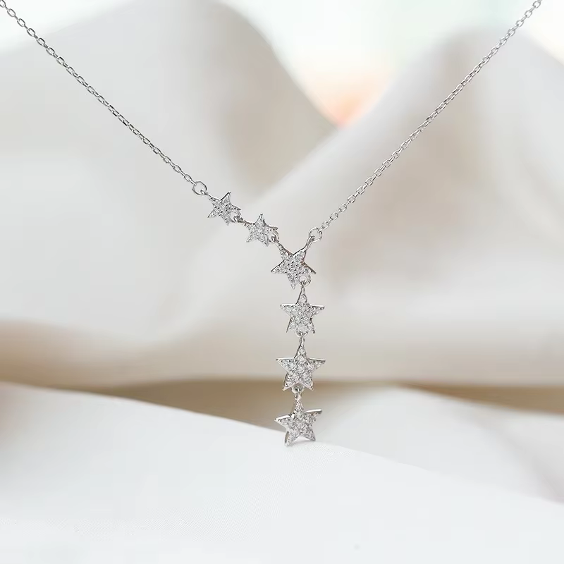 Élégant 925 en argent Sterling brillant Zircon étoile tour de cou