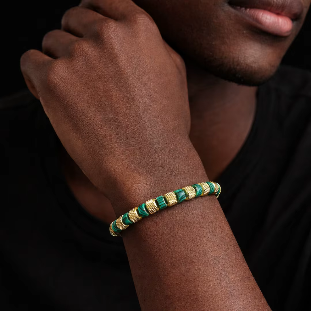 Bracelet en perles de malachite naturelle pour homme