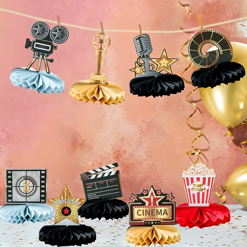 9 pièces de centres de table nid d'abeille sur le thème du cinéma Hollywoodien