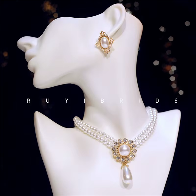 SHMIK élégant Vintage palais plein perle pendentif collier chaînes boucles d'oreilles pour femmes dame classique exquis
