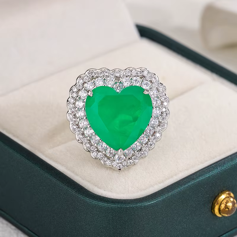 Bague de fiançailles en forme de cœur Palaiba vert luxueux pour femme