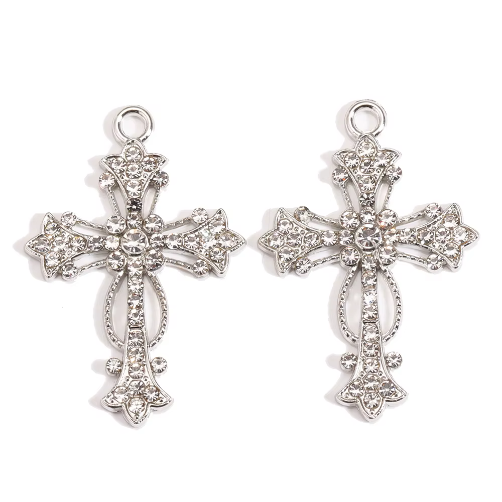 Peixin 10 pièces élégant croix breloques strass bijoux chrétiens pour la mode collier boucles d'oreilles porte-clés bricolage pendentifs faits à la main