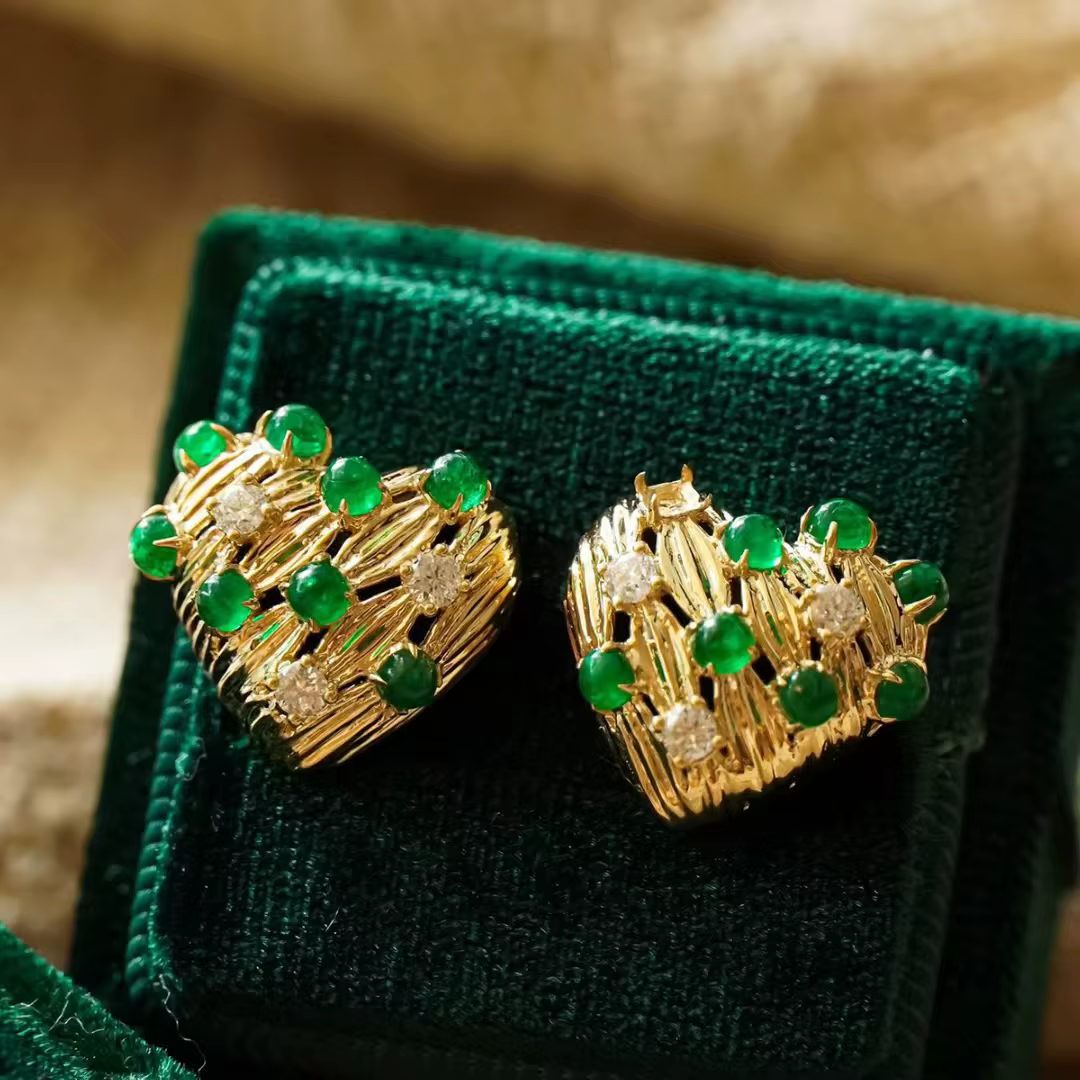 Retro14K or rempli émeraude goutte boucle d'oreille mode pierres précieuses vertes mat clous