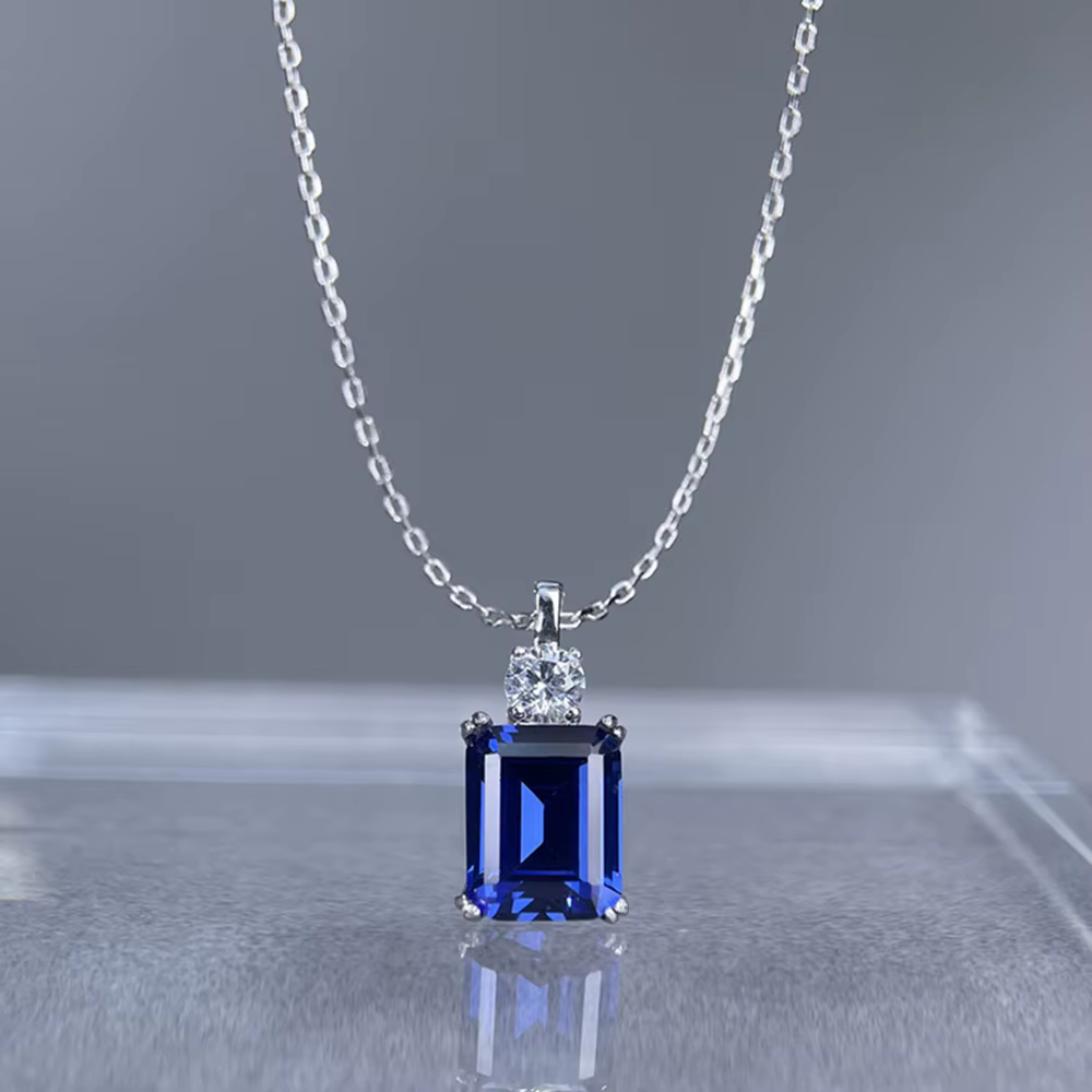 Wong Rain 925 argent Sterling 8*10 MM Tanzanite saphir rubis Citrine émeraude haute teneur en carbone diamant pendentif collier bijoux fins