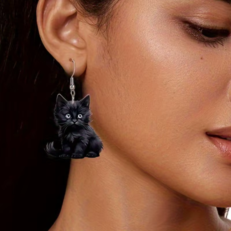 Y2K – boucles d'oreilles pendantes en forme de chat noir pour femmes