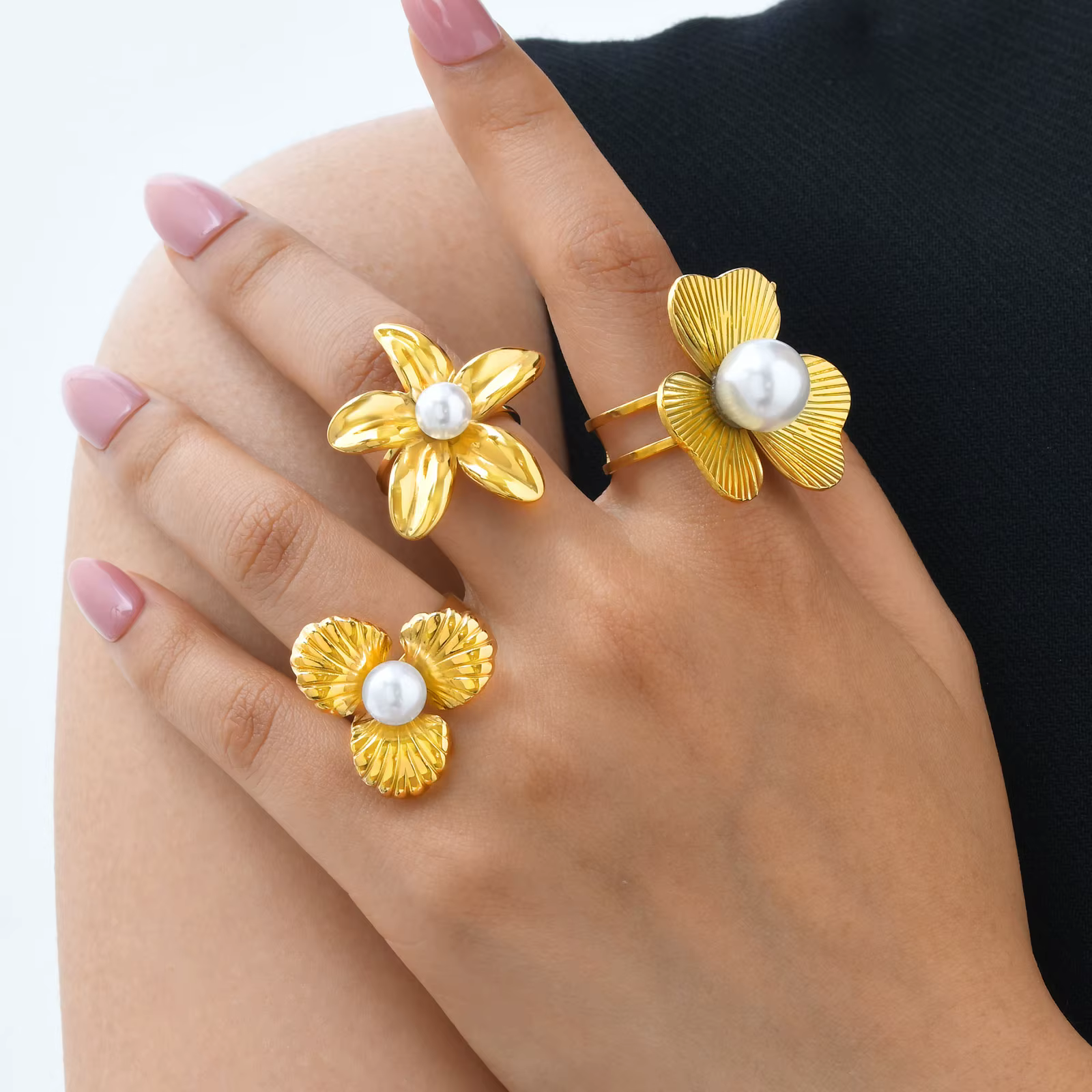Bague ouverte en forme de trèfle en forme de cœur pour femmes