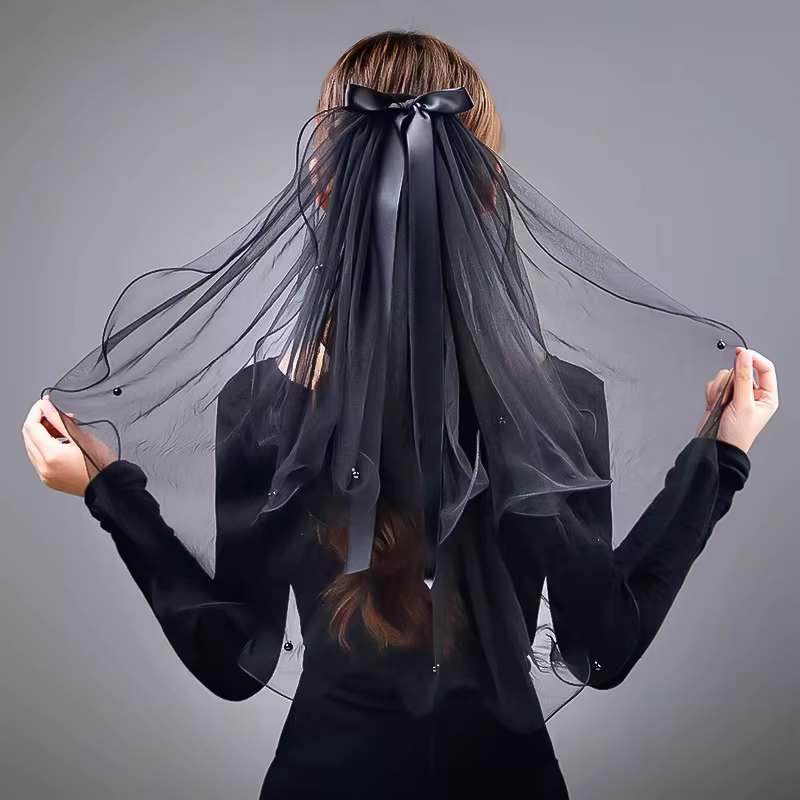 Voile de Tête Noir Vintage pour Patients de Mariage