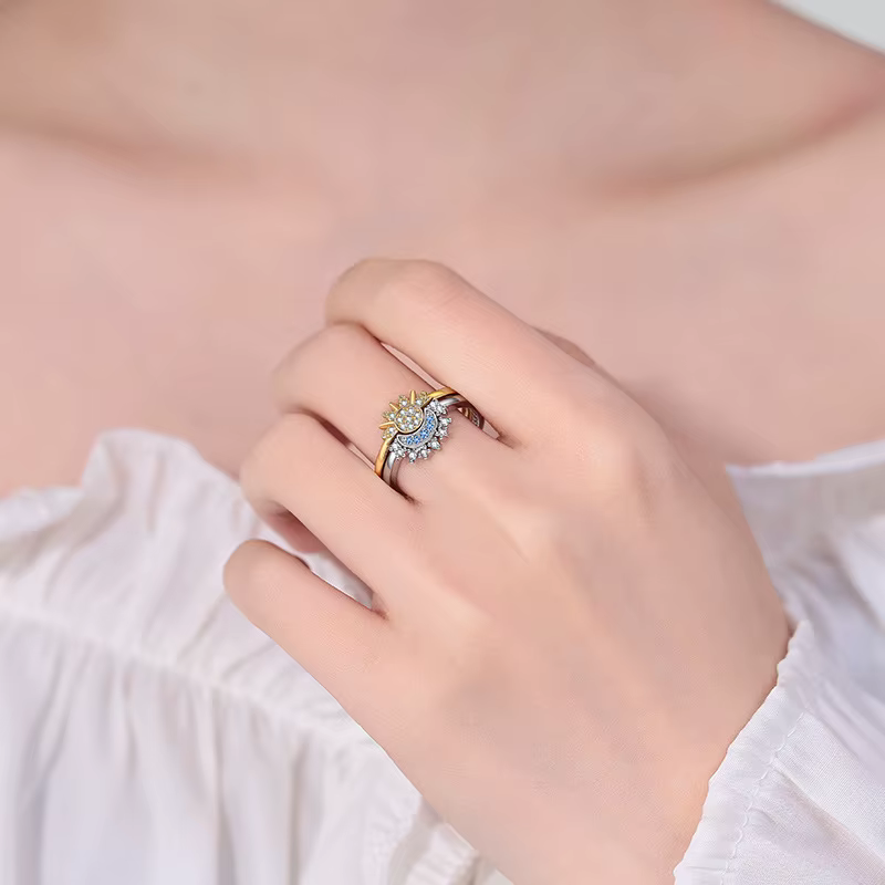 Bague Ouverte Soleil et Lune pour Femme et Fille